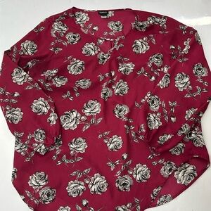 Torrid Red and Gray Long Sleeve Floral Blouse with Women Size 2